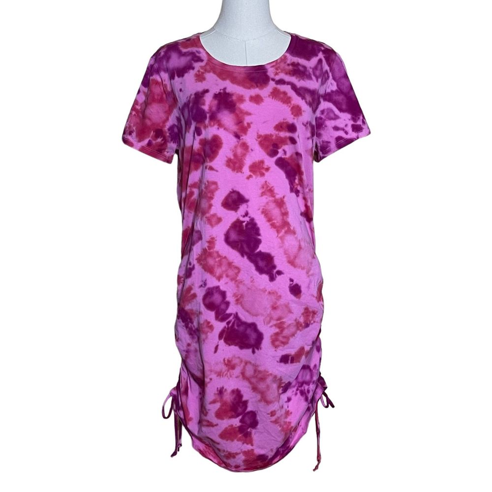 PINK Victoria's Secret NWT T-Shirt Dress Pink Tie Dye Size XL Ruched Sides